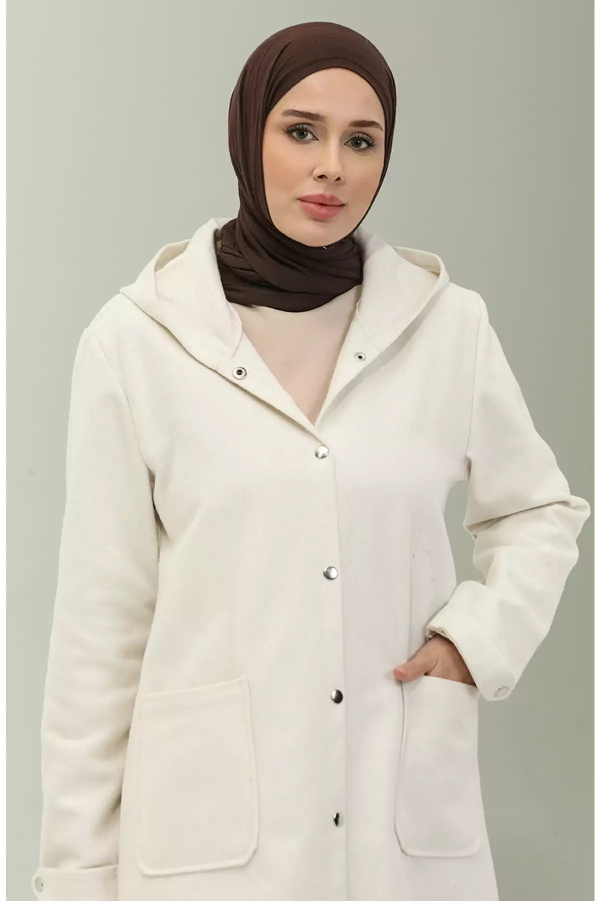 پالتو کلاهدار کاشی 1691-06 کرم برند sefamerve - 833440813