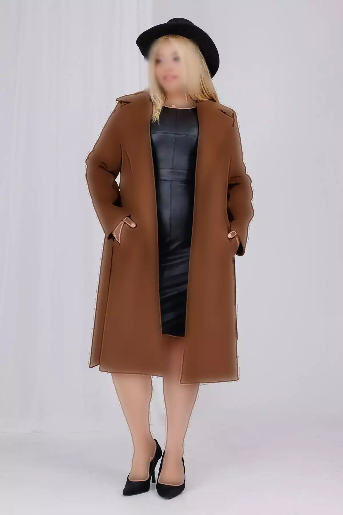 کاپشن زنانه پشمی کلاهدار با جزئیات کمربند و آستر، سایز بزرگ برند Mooi XXL - 1029475239