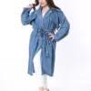 کاپشن زنانه بزرگ سایز جین نازک با دکمه جلو و جیبهای کناری رنگ سرمهای برند Şans - 917564790