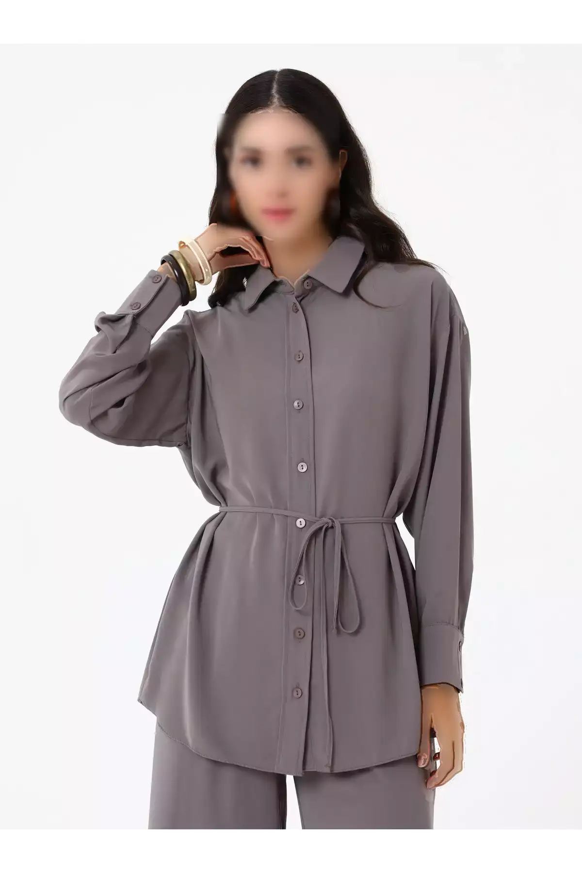 ست دو تکه شامل شلوار و پیراهن با کمر بند - رنگ بژ برند Refka - 980958721