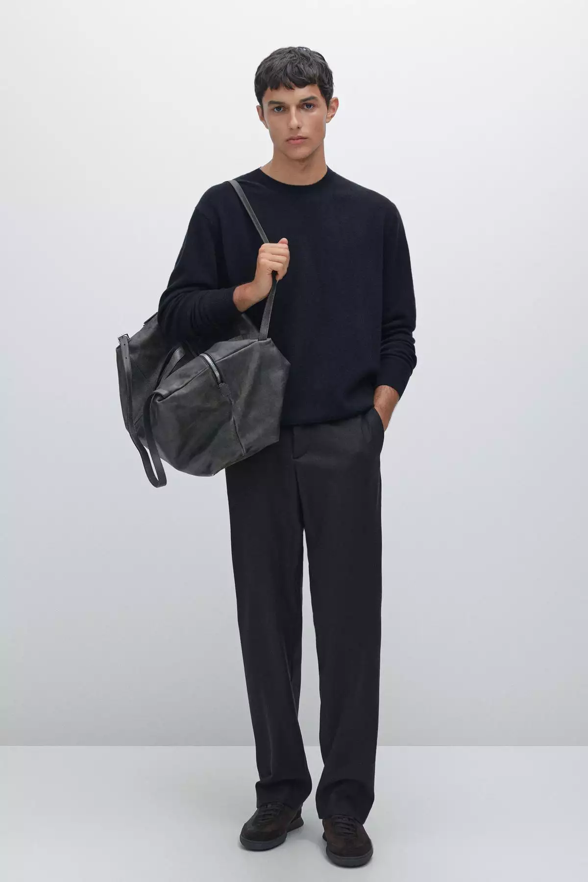 پلیور یقه گرد با ترکیب پشم یان برند Massimo Dutti - 967591031
