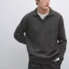 پولوشرت با یقه V و بافت کنترست دار برند Massimo Dutti - 991305250
