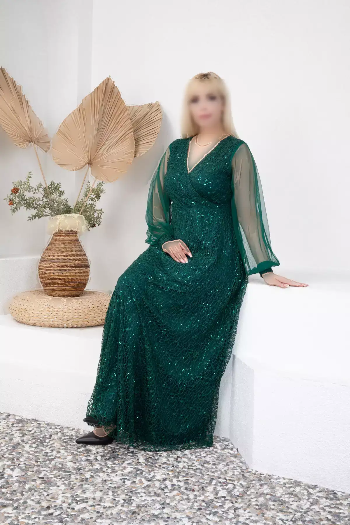پیراهن دگاجه یقه بلند بزرگ سایز سبز برند BÜYÜK MODA BEDEN - 983122593