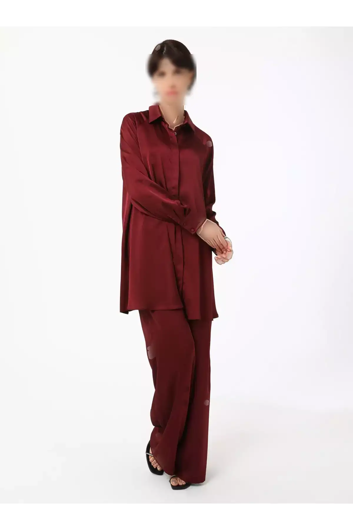 ست تونیک و شلوار ساتن - bordo - رفکا برند Refka - 942587151