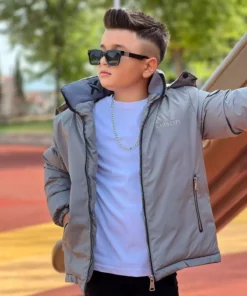 کاپشن زمستانی پسرانه با کلاه قابل جدا شدن و جزئیات یقه مدل KM3501 برند Pina Kids - 972648657