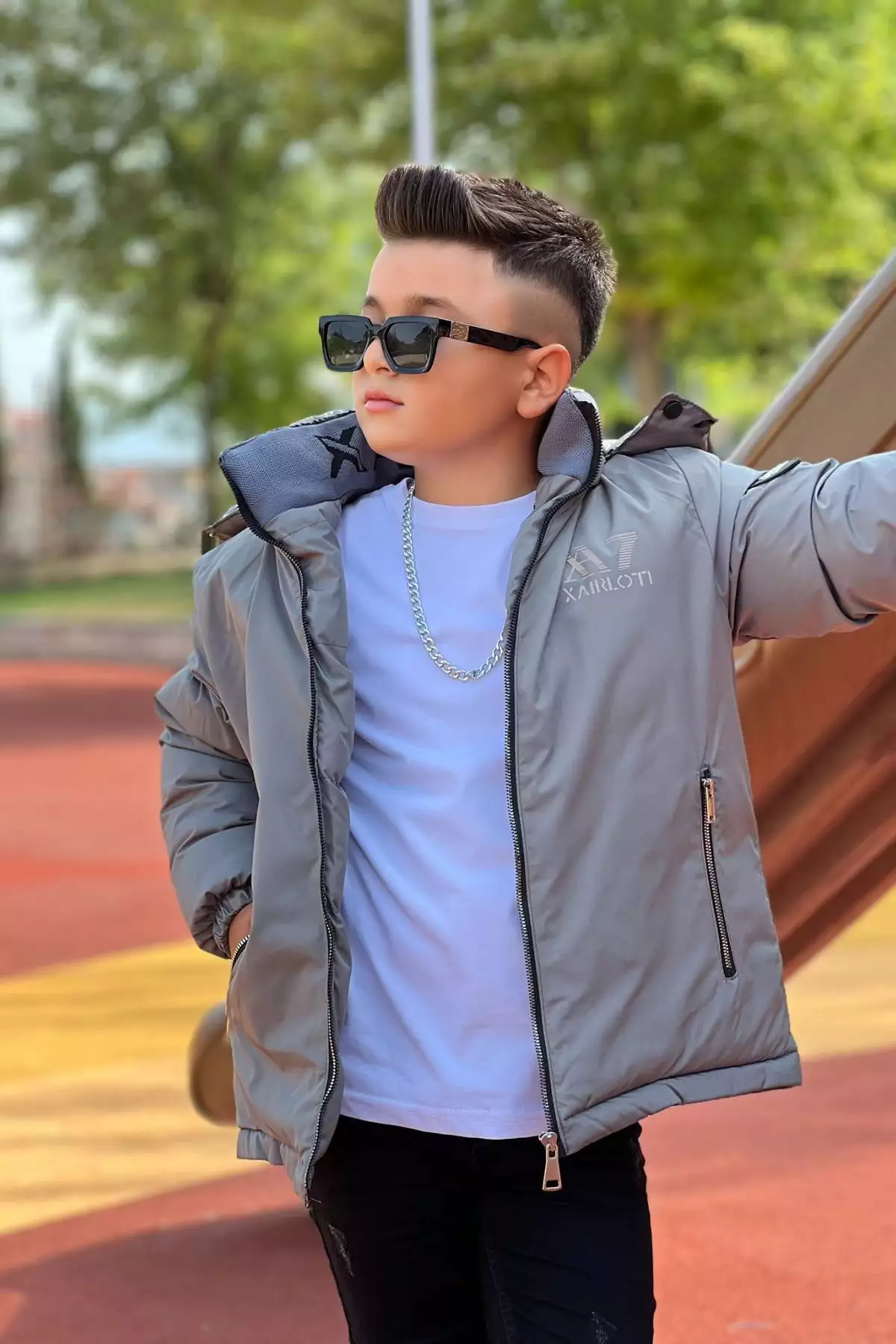 کاپشن زمستانی پسرانه با کلاه قابل جدا شدن و جزئیات یقه مدل KM3501 برند Pina Kids - 972648657