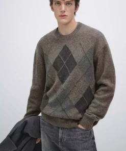 ژاکت بافتنی طرح الماس ۱۰۰% پشم برند Massimo Dutti - 995478269