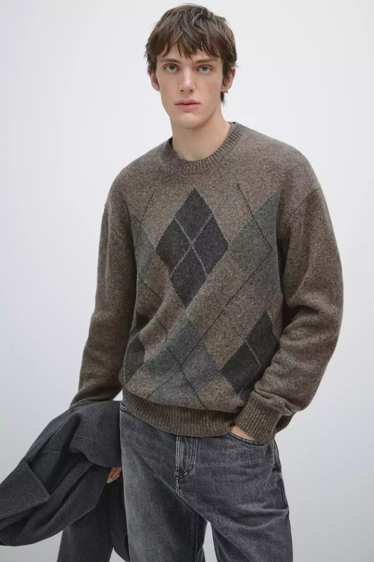 ژاکت بافتنی طرح الماس ۱۰۰% پشم برند Massimo Dutti - 995478269