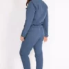 jumpsuit کادین ایندیکو بزرگ سایز با دکمه جلو از پارچه گاباردین برند Şans - 714813158