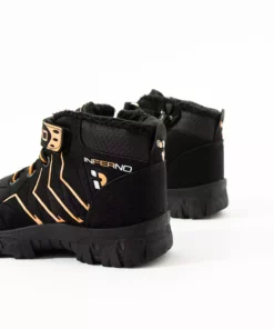 بوت روزمره زمستانی دارای زیپ و بند با طراحی خطی مشکی-نارنجی و مقاوم در برابر سرما از جنس پشمی جدید برند CAYEN - 877868368