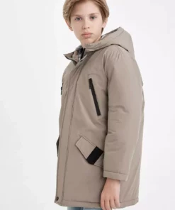 پالتو پارکا با کلاه و زیپ و دکمهای، مناسب برای پسر بچه، ضد آب، با دو جیب C8901A824WN برند Defacto - 863371559