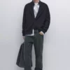 کاردیگان پشمی با یقه دیپ مشکلی برند Massimo Dutti - 1024810064