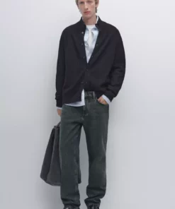 کاردیگان پشمی با یقه دیپ مشکلی برند Massimo Dutti - 1024810064