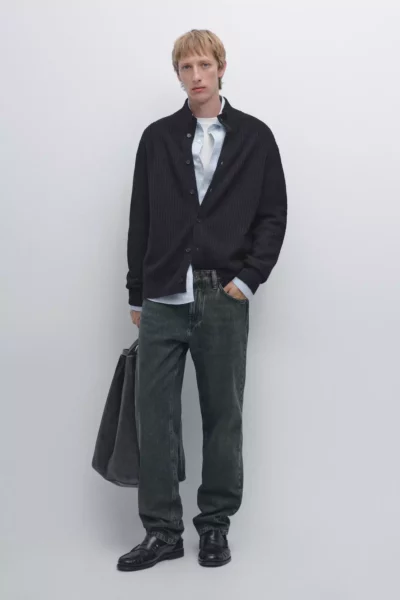 کاردیگان پشمی با یقه دیپ مشکلی برند Massimo Dutti - 1024810064