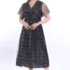پیراهن مجلسی خاکستری بزرگ با یقه کراوات و زیورآلات 13C-2328 برند modayız - 704486898