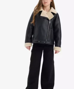 کاپشن دخترانه با یقه جکت، آستر پلوش و چرم مصنوعی مدل C4978A824AU برند Defacto - 854310857