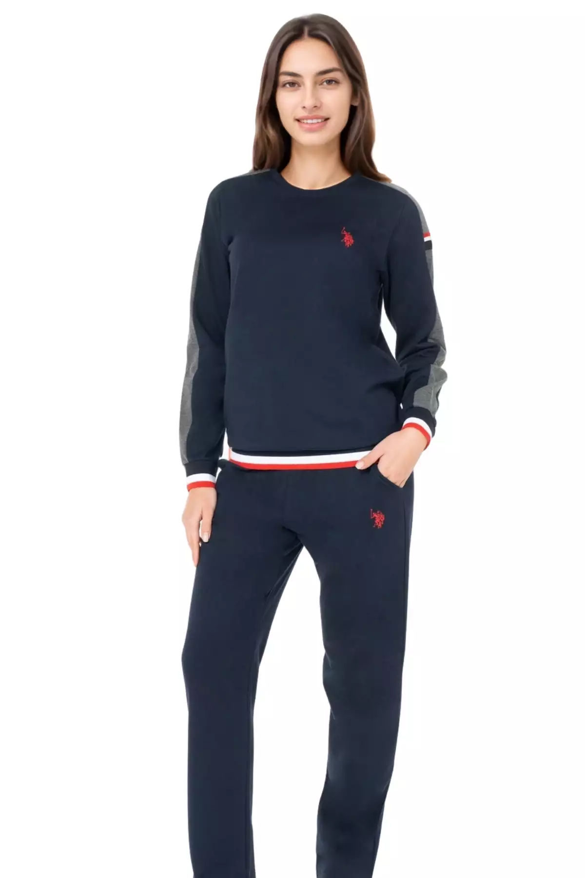 ست سویشرت و شلوار کتان زنانه - رنگ سرمهای، ترکیب ورزشی راحت برای روزمره برند U.S. Polo Assn. - 985398096