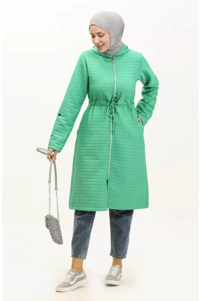 کاپشن کلاهدار با کمر گود 0314-08 سبز روشن برند sefamerve - 833632064