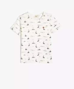 تیشرت کوتاه آستین دوچرخهای یقه گرد با چاپ پنبهای برند Koton - 803639254