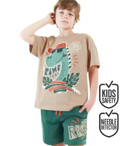 ست تیشرت و شلوارک پسربچه دایناسوری تابستانی برند Denokids - 903816760