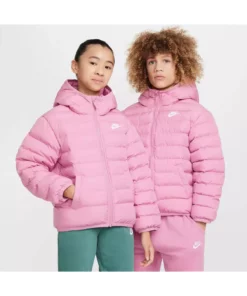 عطر ورزشی سبک با پر مصنوعی، مانتوی زمستانی دخترانه صورتی برند Nike - 991255263