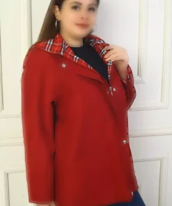پالتو کلاهدار زیپ دار با دکمه جلو مخصوص سایز بزرگ برای خانمها برند By Saygı - 871070439
