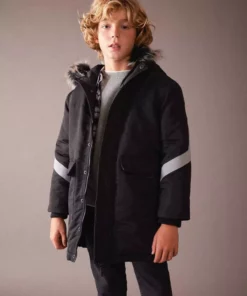 کاپشن پسرانه با کلاه خز قابل جدا شدن و آستر پشمی برند Defacto - 785077901