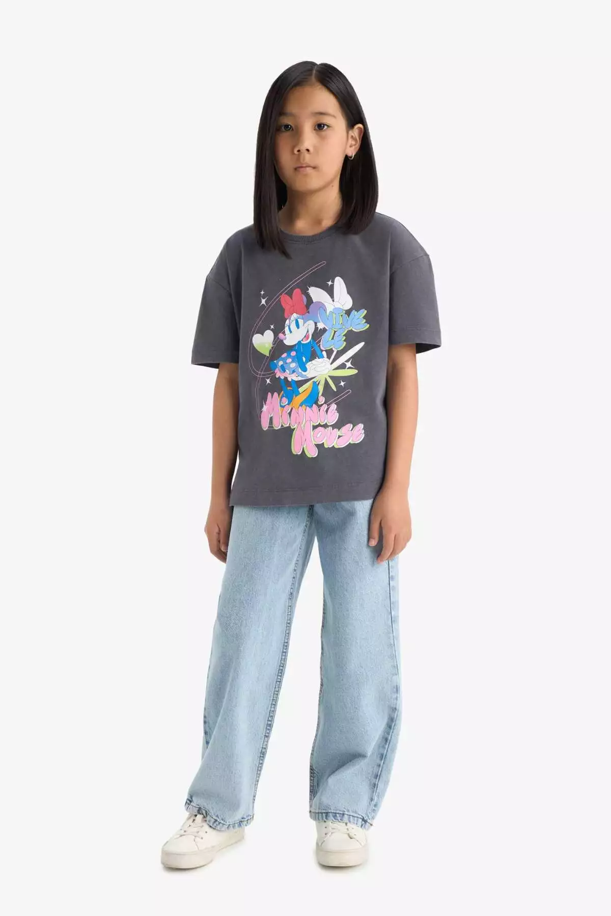 تیشرت کوتاه آستین دخترانه دیزنی میکی و مینی با یقه گرد و طراحی گشاد E2617A825SM برند Defacto - 938882207