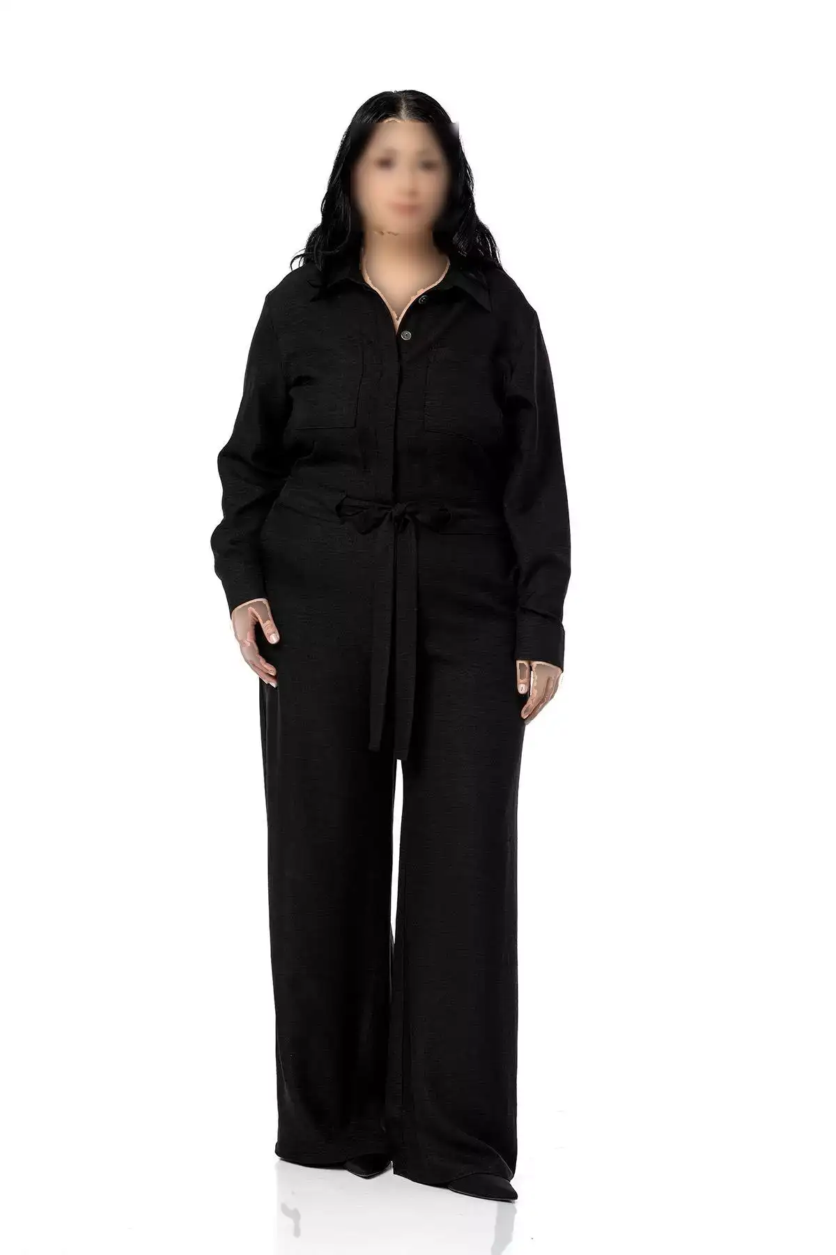 سرهمی مشکی گشاد با کمر کشی و تودرتو برای سایز بزرگ برند DISENTIS MODEST - 892594647