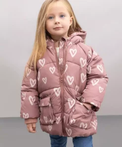 کاپشن بادگیر با کلاه و طرح قلب برای دختر بچه، دارای داخل جیب پشمی و ضد آب مدل C5313A524AU برند Defacto - 848358263