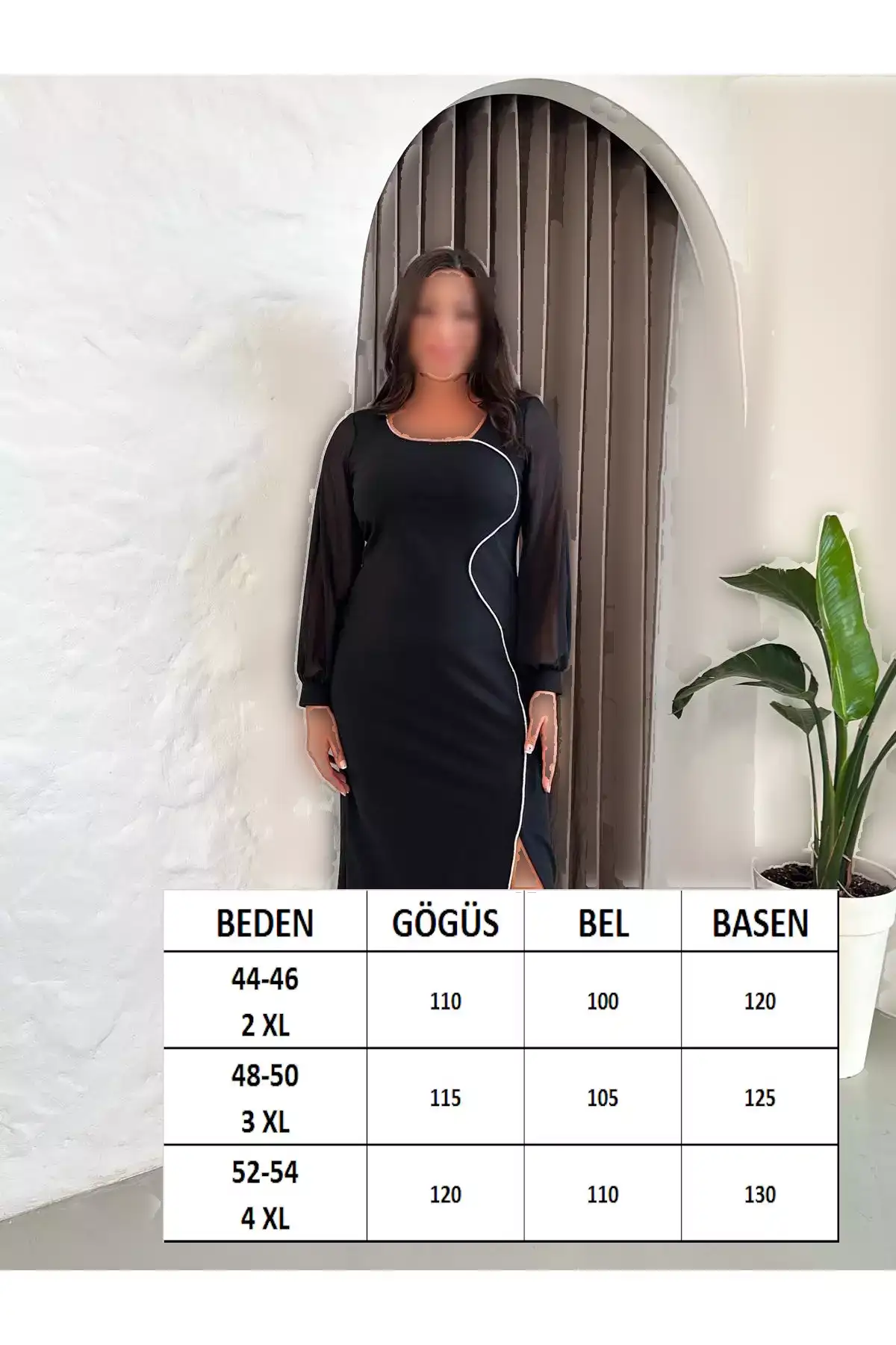 لباس Abend زنانه بزرگ سایز با جزئیات نوار رنگ مشکی برند Şirin Butik - 983225964