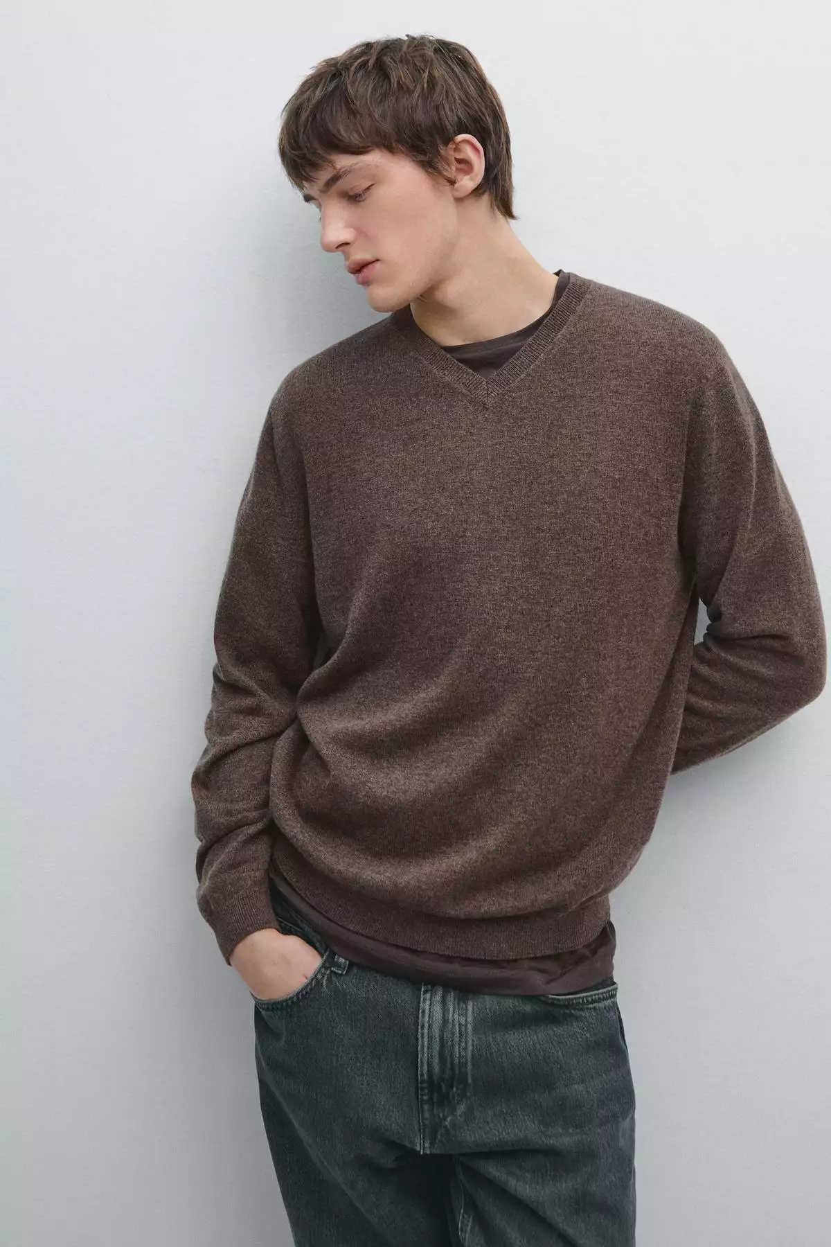 ژاکت پشمی یقه V برند Massimo Dutti - 991302873