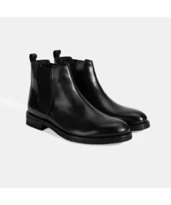 چکمه چرمی مشکی مردانه با جزئیات لاستیکی برند Desa - 990035723