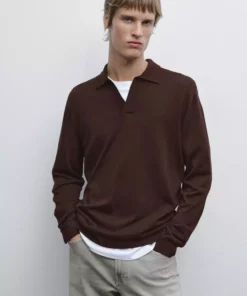 پولوشرت یقه دار بافته شده برند Massimo Dutti - 966123412