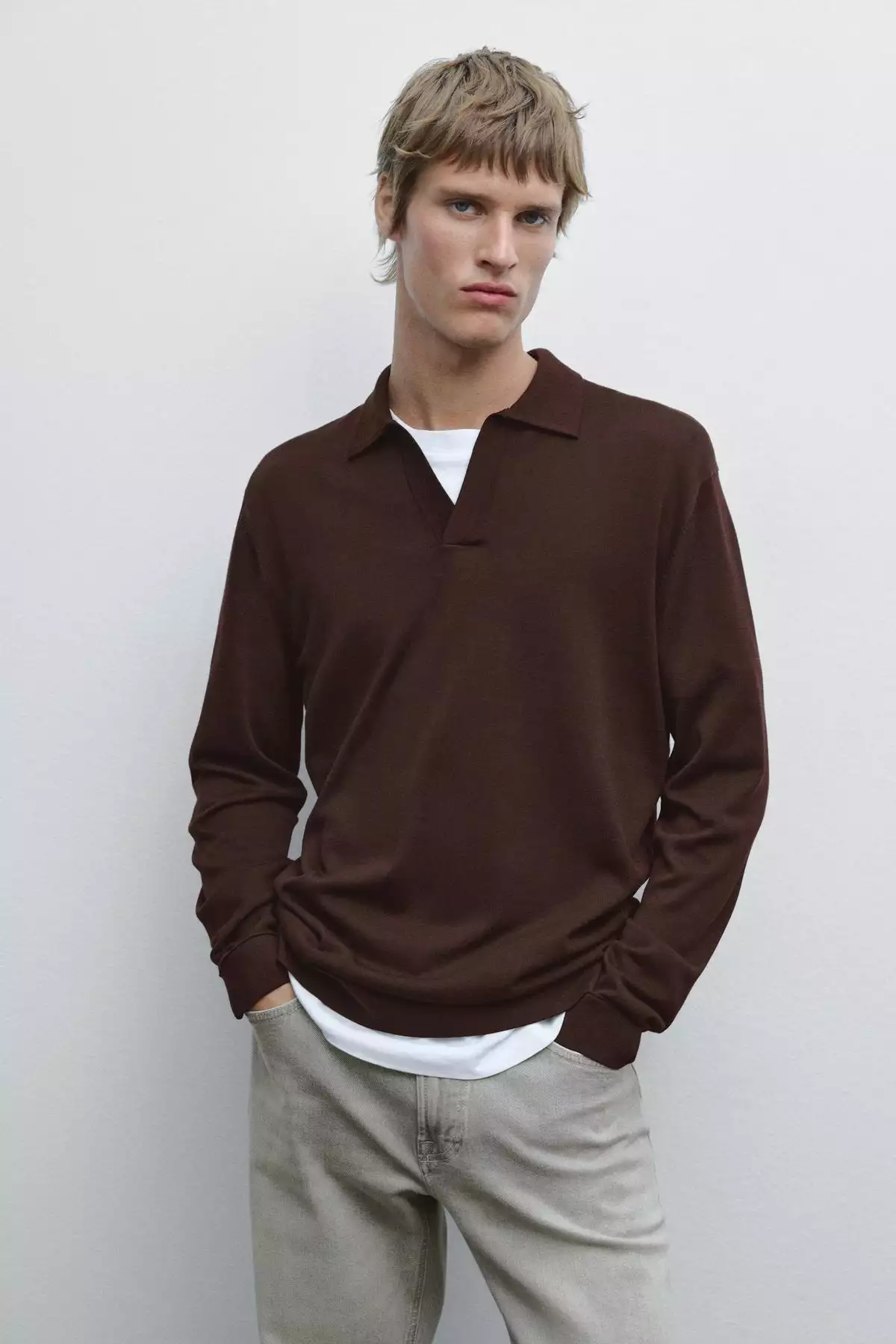 پولوشرت یقه دار بافته شده برند Massimo Dutti - 966123412