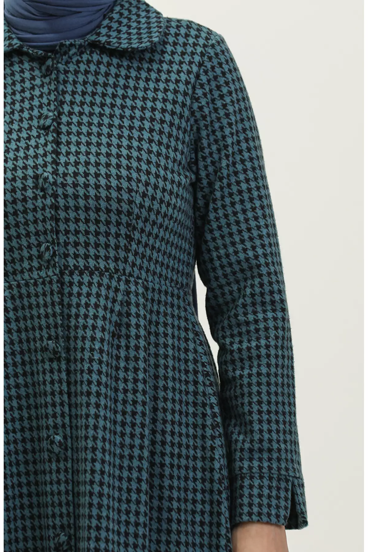 کاپ دکمهدار طرح چهارخانه 1981-04 رنگ پترول برند sefamerve - 833479594