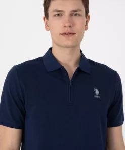 تیشرت مردانه با فیت معمولی و زیپ، رنگ سرمهای با بافت 50306014-VR033 برند U.S. Polo Assn. - 941914689