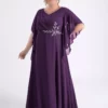 پیراهن مجلسی بلند شنل دار به رنگ مرواریدی با شکاف برای سایز بزرگ برند LİLAS XXL - 841006845