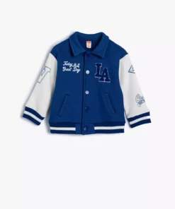 کالج جکت رنگی با بلوک، جیبدار، با آستر پشمی و یقه پولو با دکمههای فشاری برند Koton - 856685530