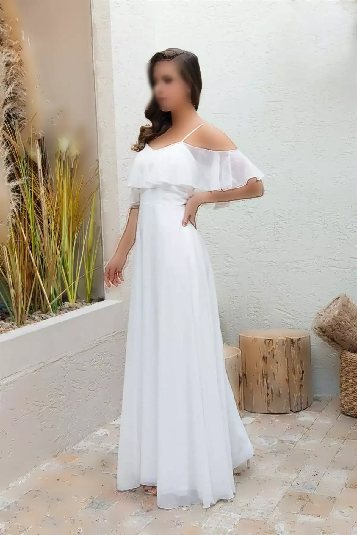 پیراهن عروسی بلند با بند اکرو و پیراهن برای عکاسی خارجی برند CARMEN - 3603285