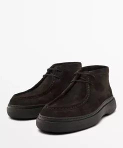 بوت چرم کلفت با سوراخهای دوختدار در قسمت مرکزی برند Massimo Dutti - 973331053
