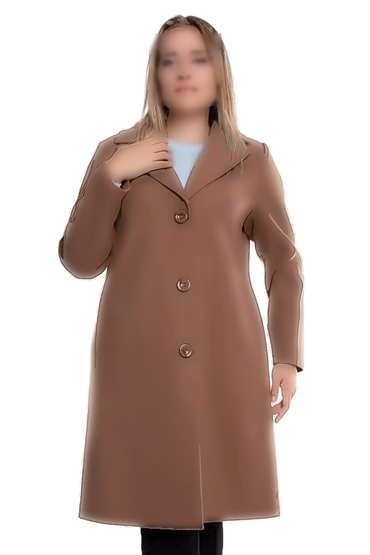 3857 سایز بزرگ کت پشم ریز دکمهدار یقه مردانه قد میانه زنانه برند Olcay - 376008191