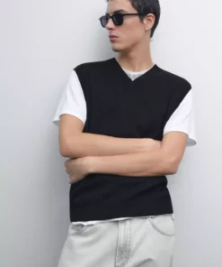 ژاکت با یقه V برند Massimo Dutti - 957244836