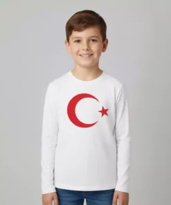 تی‌شرت آستین بلندی با طرح پرچم ترکیه و تصویر ماه و ستاره برای بچه‌ها پسر و دختر برند secret touch - 1025004287
