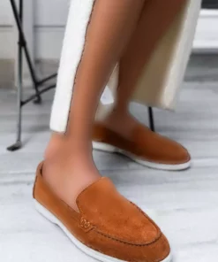 زنانه بامزه با کفی صاف از چرم طبیعی وین برند NİŞANTAŞI SHOES - 854433618