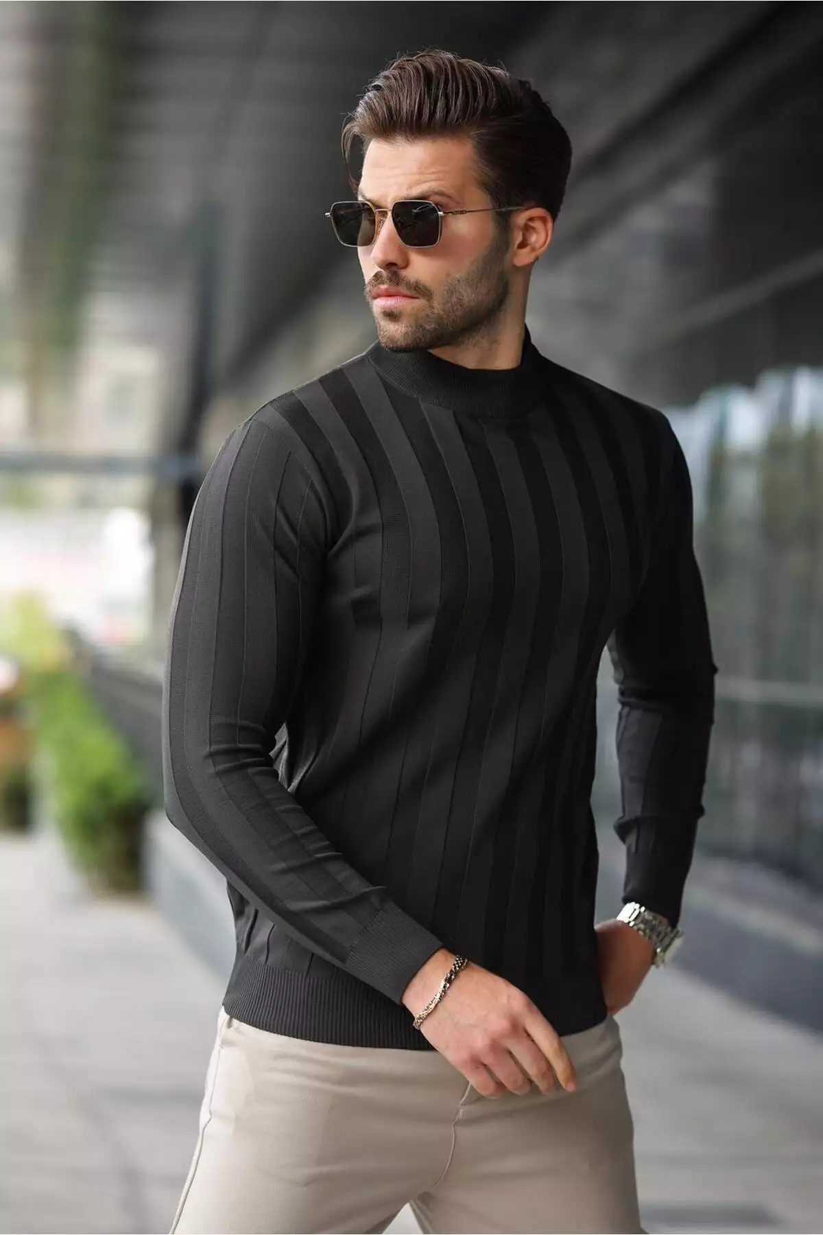 کاپشن مردانه با یقه نیمه بلند آنتراسیت کد E7423 برند Madmext - 1016913537