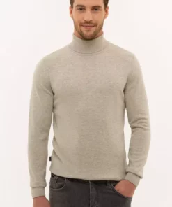 کینگ ساپورت ملانژ مردانه با فیت باریک و یقه بالای ساده برند Pierre Cardin - 57542221