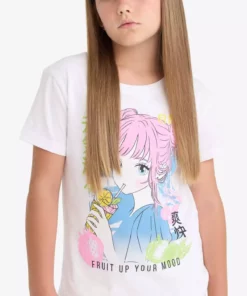 تیشرت کوتاهدست با یقه دوچرخهای و طرح انیمه برای دختر بچه برند Defacto - 932320196