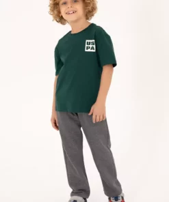 تی‌شرت آستین کوتاه سایز بزرگ با گردن گرد برای پسر بچه رنگ سبز تیره مدل 50295447-VR079 برند U.S. Polo Assn. - 875660537