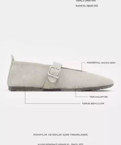 کفش زنانه با زیره مسطح و جزئیات بند چرم طبیعی با طراحی سوئیدی برند NİŞANTAŞI SHOES - 988771418